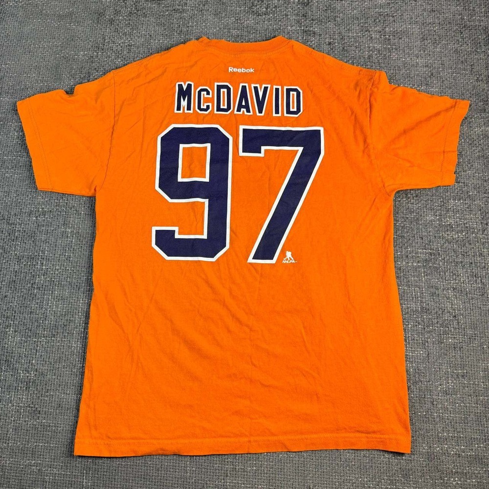 Reebok Edmonton Oilers Connor McDavid Shirt Mens Large Orange 97 NHL Tee